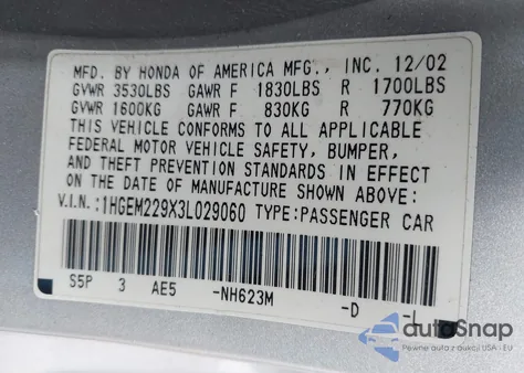 2003 Honda Civic Ex from USA, damaged, VIN 1HGEM229X3L029060